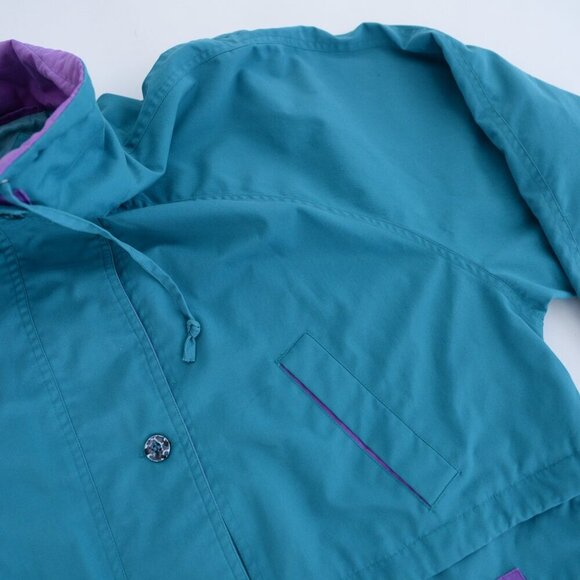 Vintage Milano Teal w Purple Trim Utility Zip Up Lined Spring 90's Jacket 18W - Picture 9 of 11